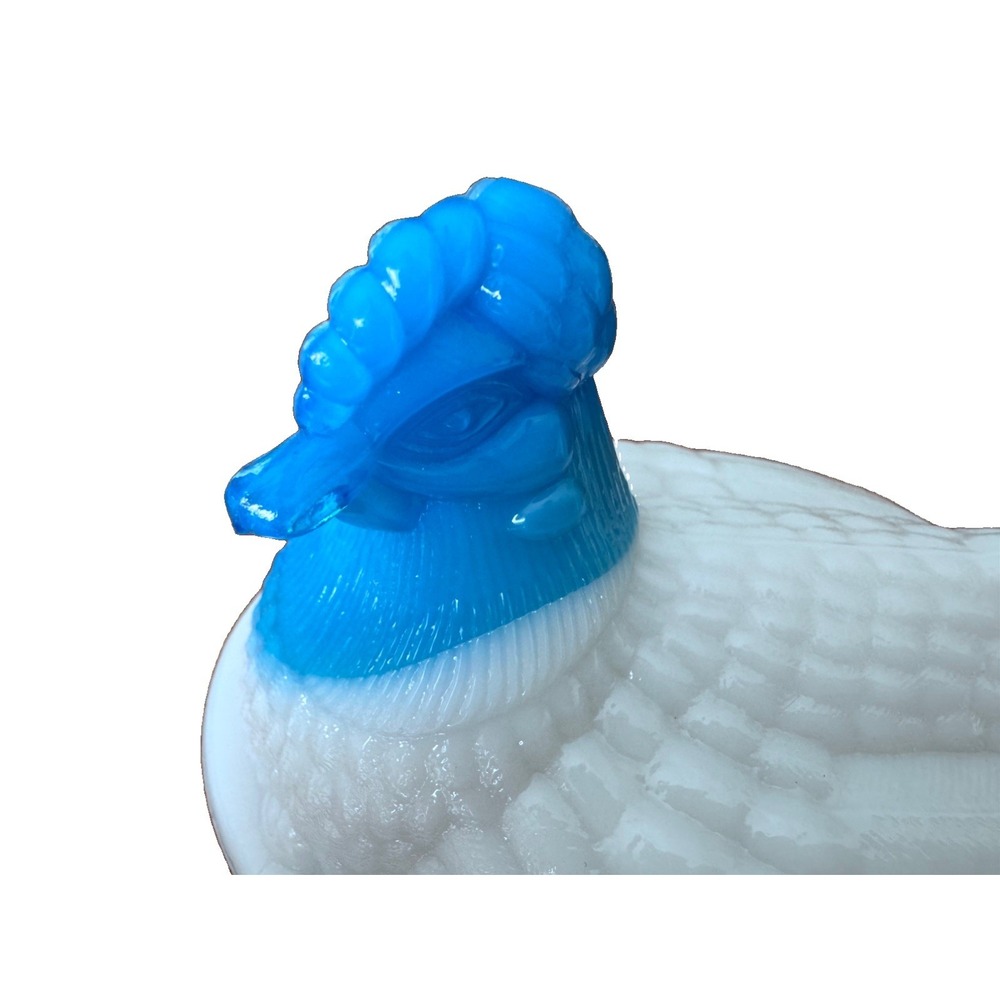 Vintage Milk Glass Hen on Nest Blue Head White Basket Weave LID ONLY
